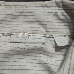 New York & Company White and Gray Striped Blouse